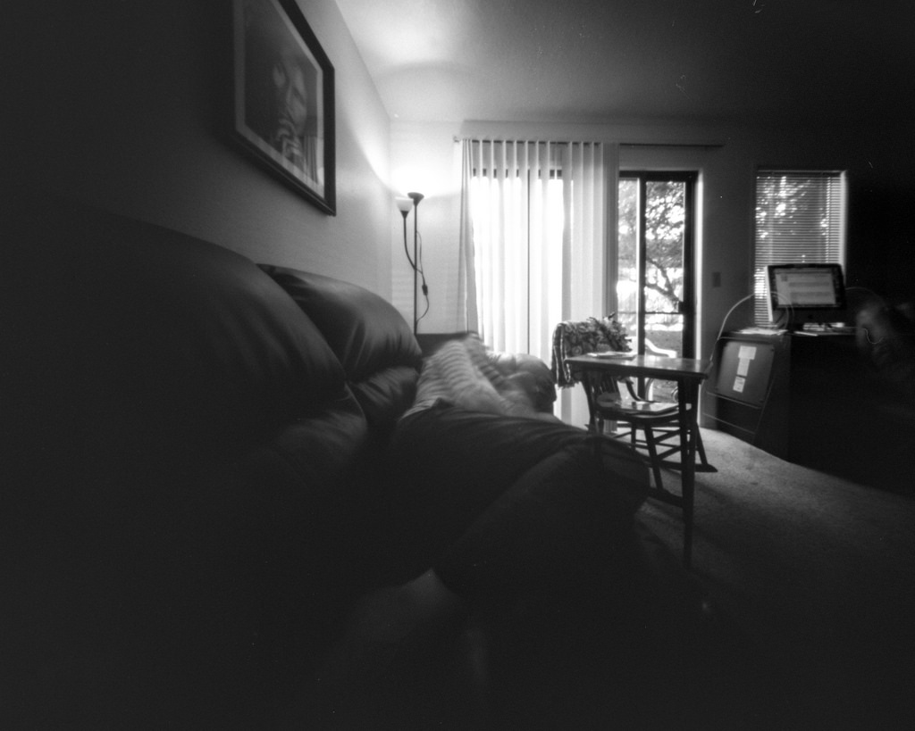 Self reclining on couch – #pinhole self&nbsp;portrait
